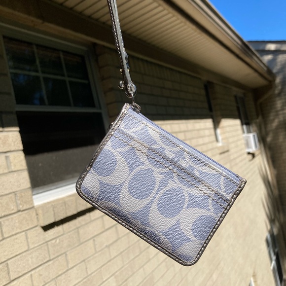 Coach Handbags - Coach Periwinkle Denim Look Signature C Zipper Pouch Card Holder Key Chain Bag